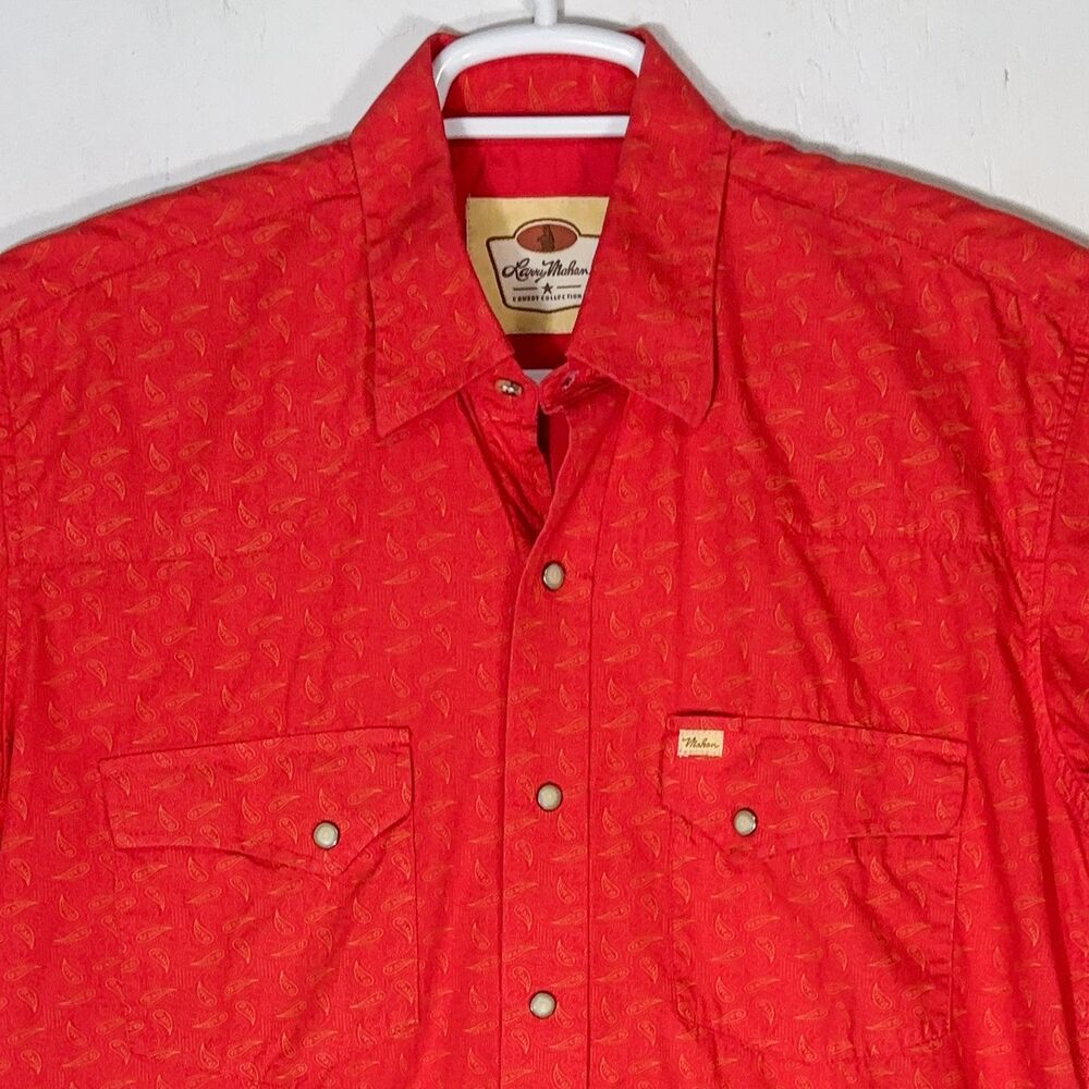 Larry Mahan Pearl Snap Shirt Mens M Red Paisley S/S Cowboy Western Rockabilly